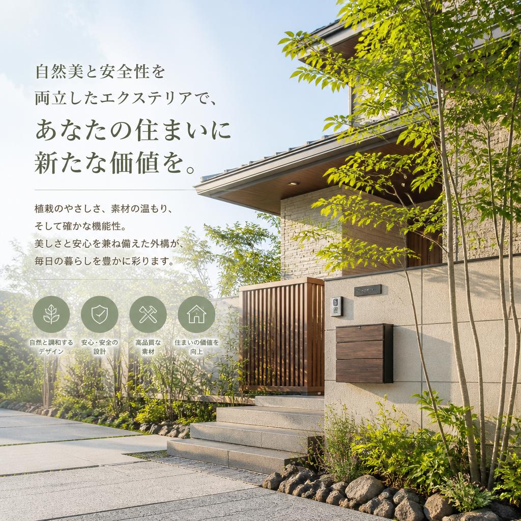 自然美と安全性を両立したエクステリアで、あなたの住まいに新たな価値を。