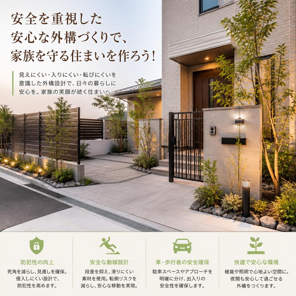安全を重視した安心な外構づくりで、家族を守る住まいを作ろう！