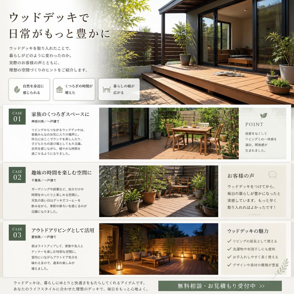 4. お客様の声：ウッドデッキ設置事例