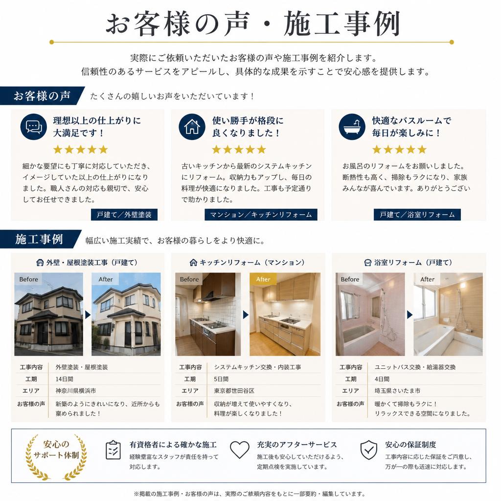 お客様の声と施工事例