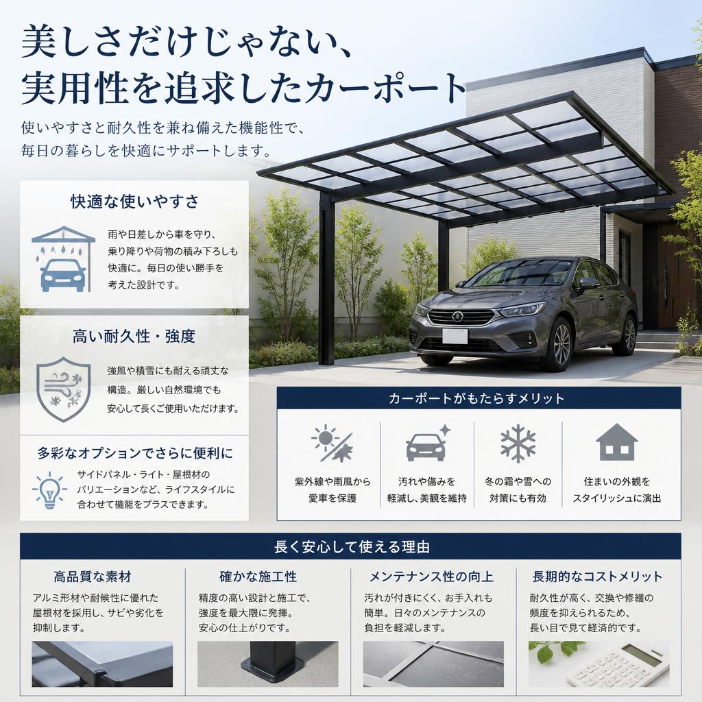 機能性を兼ね備えたカーポート